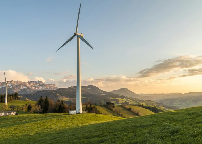 Wind turbine on a green field